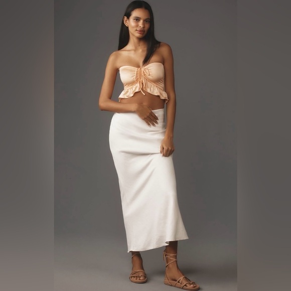 NWT By Anthropologie Strapless Ruffled Bandeau Top in Peach - Picture 10 of 11